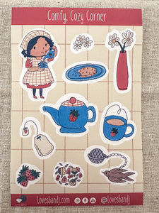 Comfy, Cozy Corner 4 inch x 6 inch Cottagecore Sticker Sheet