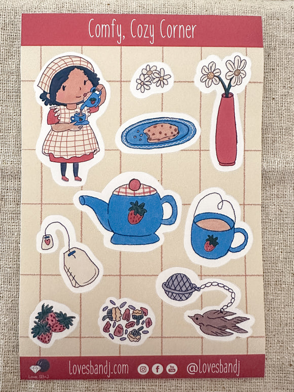 Comfy, Cozy Corner 4 inch x 6 inch Cottagecore Sticker Sheet